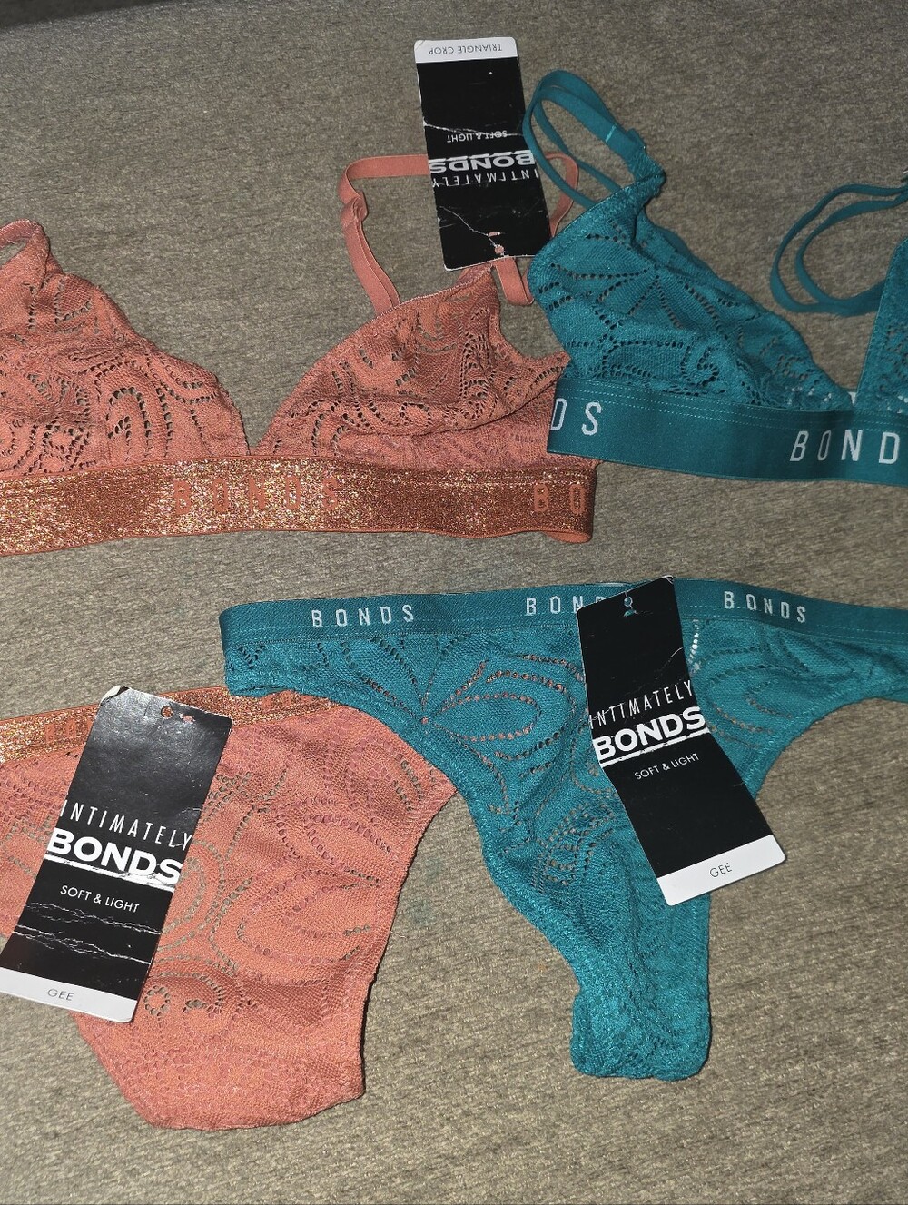 Bundle If 2 Sets Bonds Teal & Orange Lace Bralette & Bikini Set XS